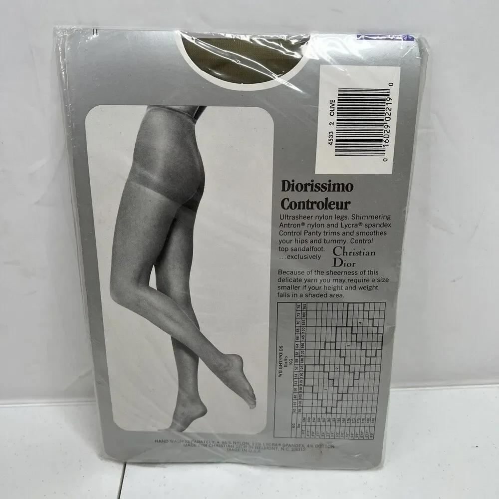 Vtg Christian Dior Panty Hose Stockings Nylons Olive Size 2 Fits 155-170 lbs USA